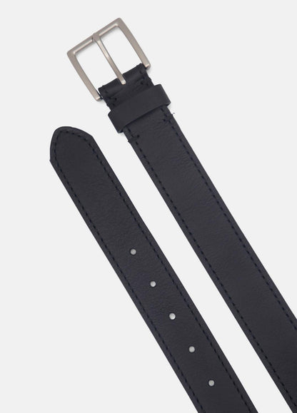 Men's 35mm Stitched Leather Belt in Belts - BLACK/DULL NICKEL | VINCE Men
