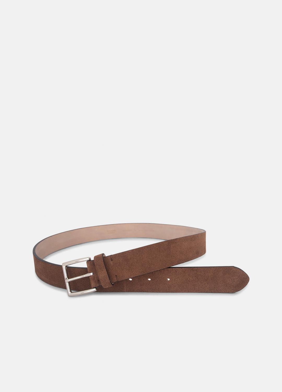 Men's 35mm Suede Belt in Belts - CHOCOLATE/PALLADIUM | VINCE Men