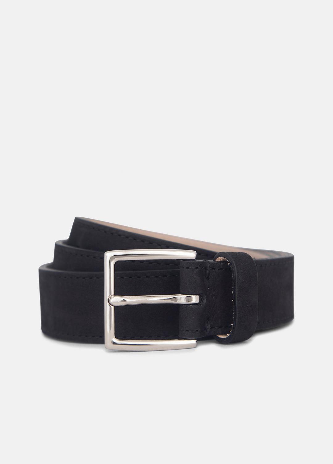 Men's 32mm Nubuck Leather Belt in Belts - BLACK/PALLADIUM | VINCE Men