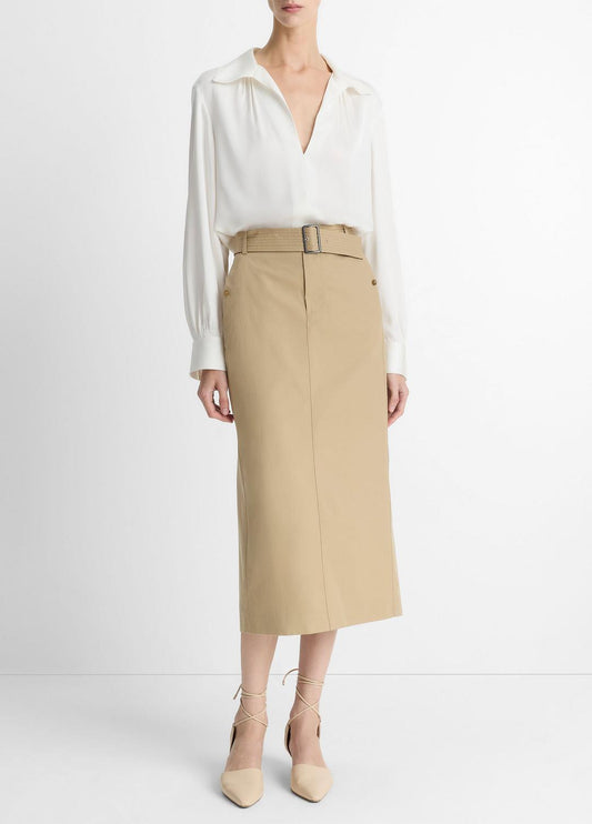 Cotton Trench Pencil Skirt in Dresses & Skirts - COBBLE STONE | VINCE Sale