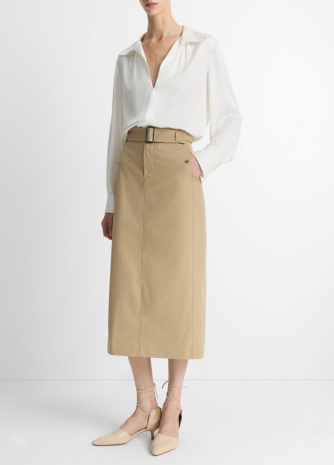 Cotton Trench Pencil Skirt in Dresses & Skirts - COBBLE STONE | VINCE Sale