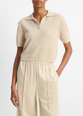 Ribbed Silk-Cotton Polo Sweater in Sweaters - PALE CANYON | VINCE Sale