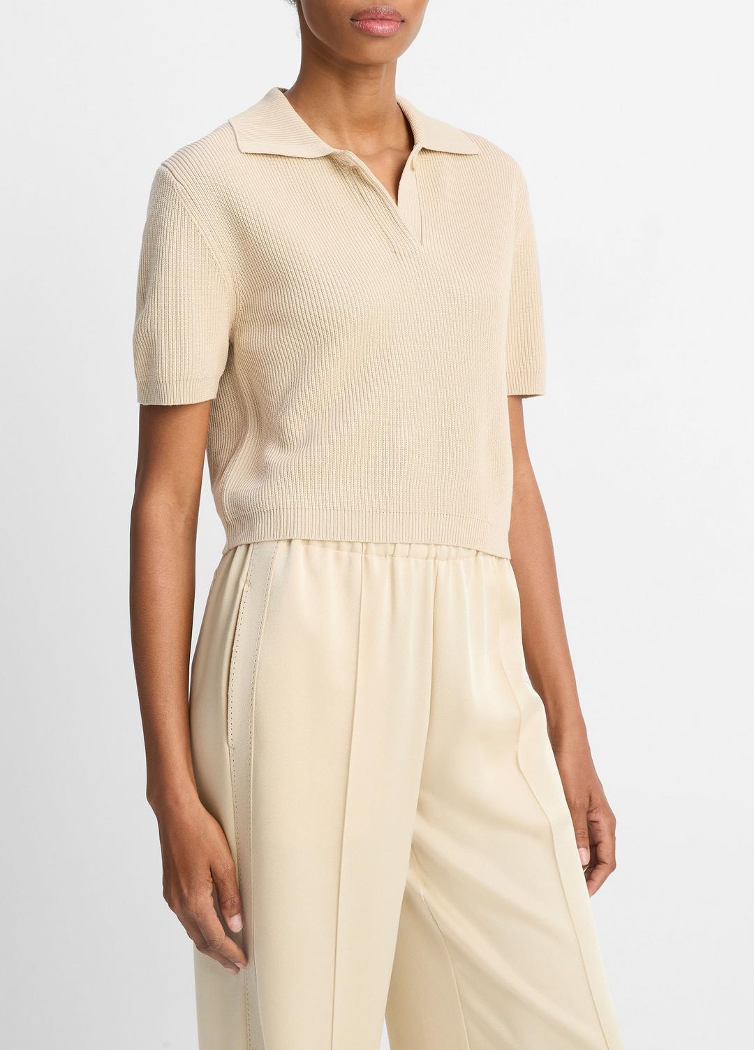 Ribbed Silk-Cotton Polo Sweater in Sweaters - PALE CANYON | VINCE Sale