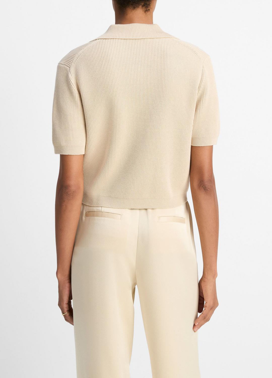 Ribbed Silk-Cotton Polo Sweater in Sweaters - PALE CANYON | VINCE Sale
