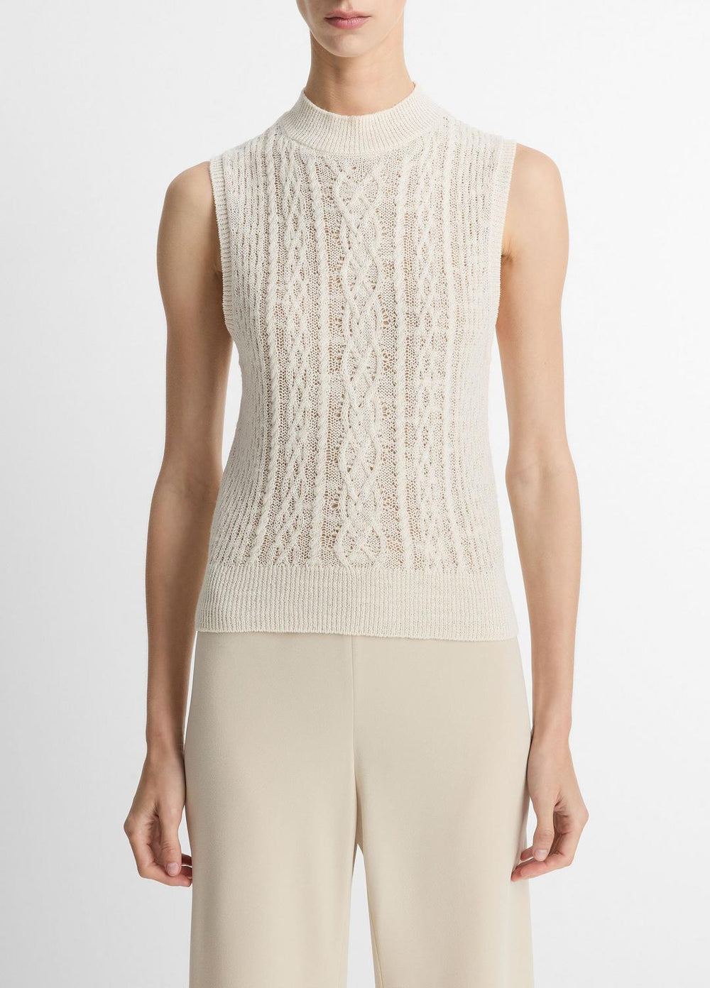 Cable Cotton-Blend Double-Layer Shell in Sweaters - OFF WHITE/GOLD CLIFF | VINCE Sale