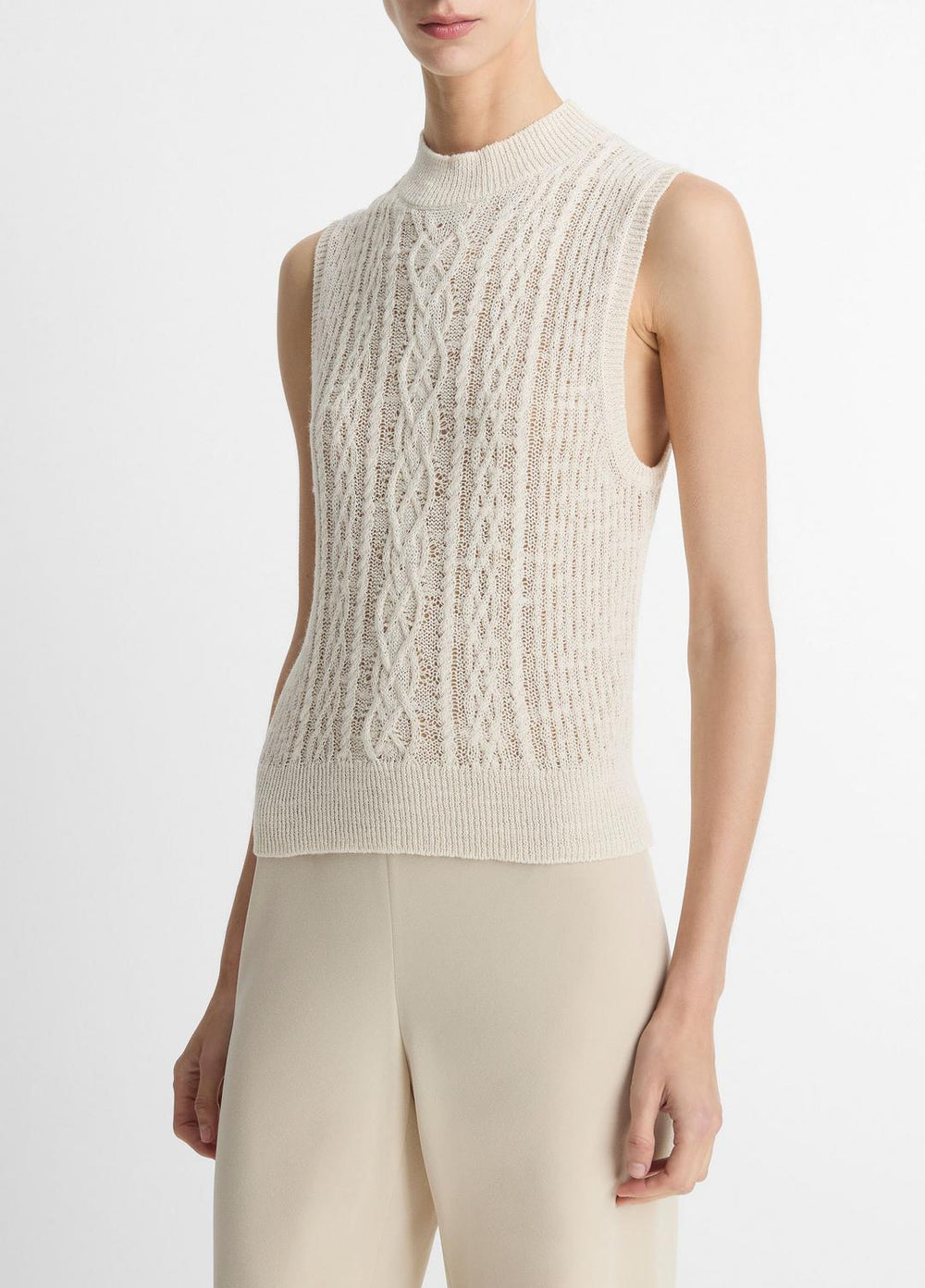 Cable Cotton-Blend Double-Layer Shell in Sweaters - OFF WHITE/GOLD CLIFF | VINCE Sale