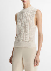Cable Cotton-Blend Double-Layer Shell in Sweaters - OFF WHITE/GOLD CLIFF | VINCE Sale