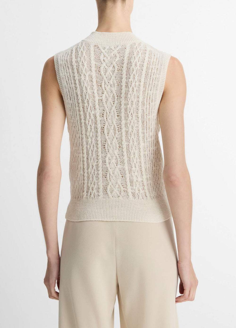Cable Cotton-Blend Double-Layer Shell in Sweaters - OFF WHITE/GOLD CLIFF | VINCE Sale