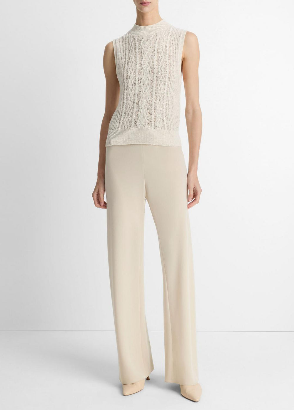 Cable Cotton-Blend Double-Layer Shell in Sweaters - OFF WHITE/GOLD CLIFF | VINCE Sale