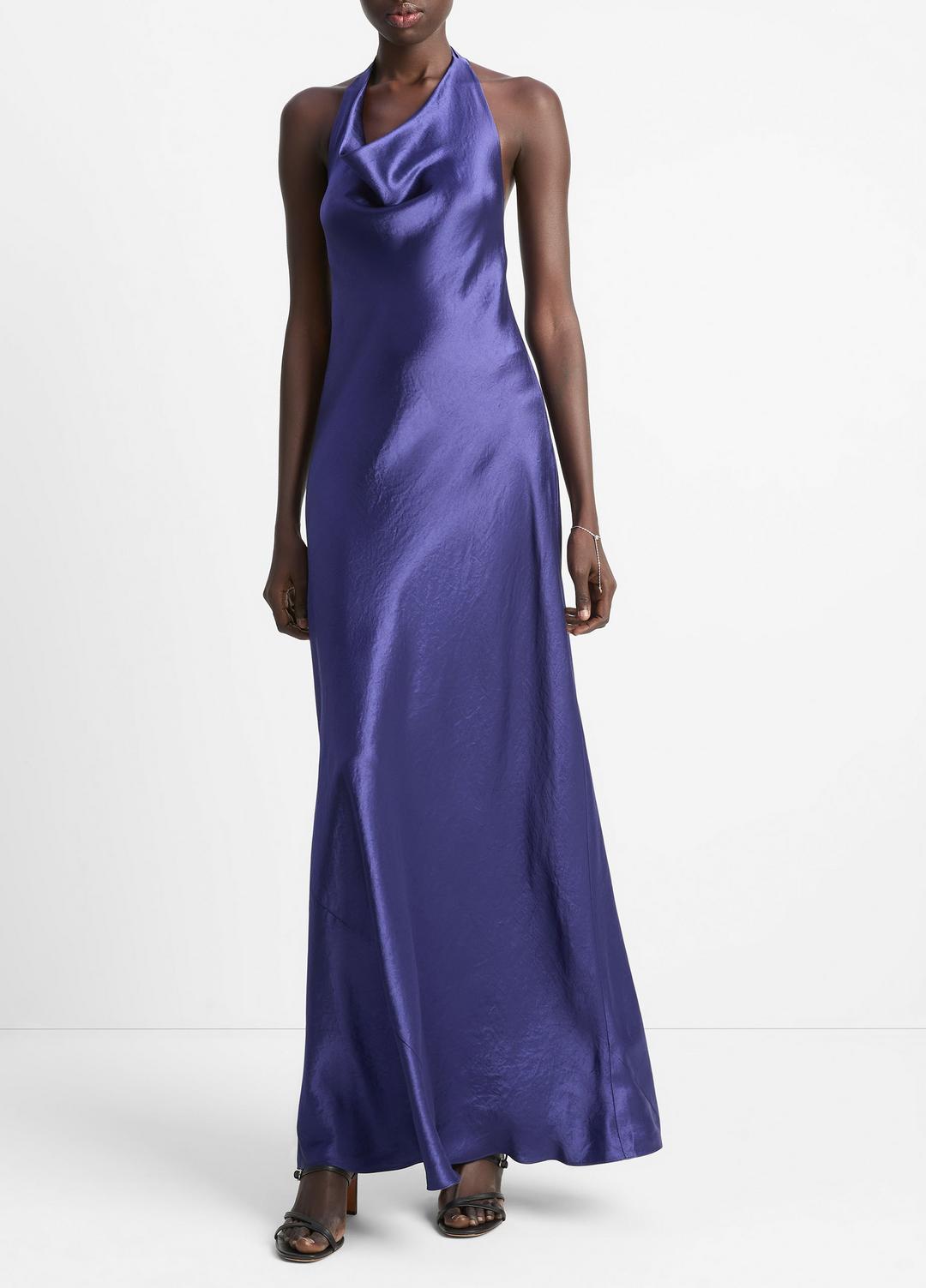 Satin Cowl-Neck Maxi Dress in Dresses & Skirts - DEEP IRIS | VINCE Sale