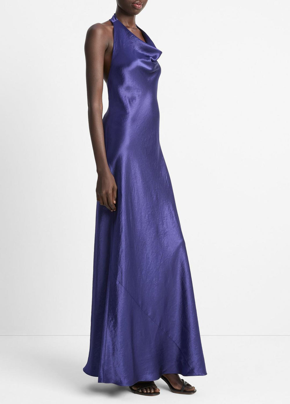 Satin Cowl-Neck Maxi Dress in Dresses & Skirts - DEEP IRIS | VINCE Sale