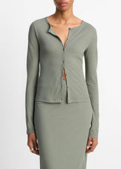 Cotton Crepe Jersey Cardigan in Shirts & Tees - CLAY SAGE | VINCE Sale