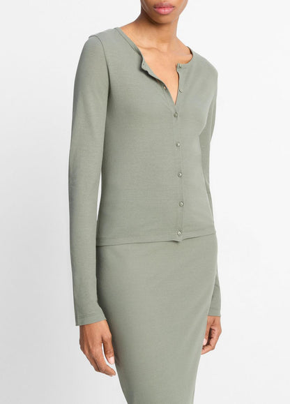 Cotton Crepe Jersey Cardigan in Shirts & Tees - CLAY SAGE | VINCE Sale