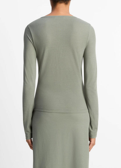 Cotton Crepe Jersey Cardigan in Shirts & Tees - CLAY SAGE | VINCE Sale
