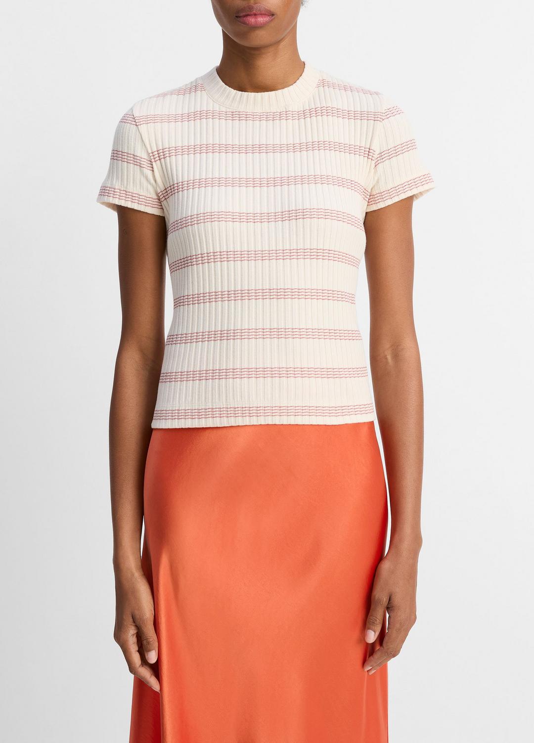 Striped Ribbed Cotton-Blend Top in Shirts & Tees - OAT SHELL COMBO | VINCE Sale