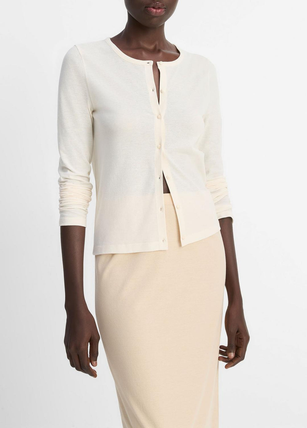 Cotton Crepe Jersey Cardigan in Shirts & Tees - OAT SHELL | VINCE Sale