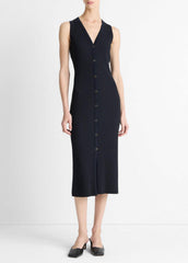 Ribbed Cotton-Blend Button-Front Dress in Dresses & Skirts - COASTAL BLUE | VINCE Sale