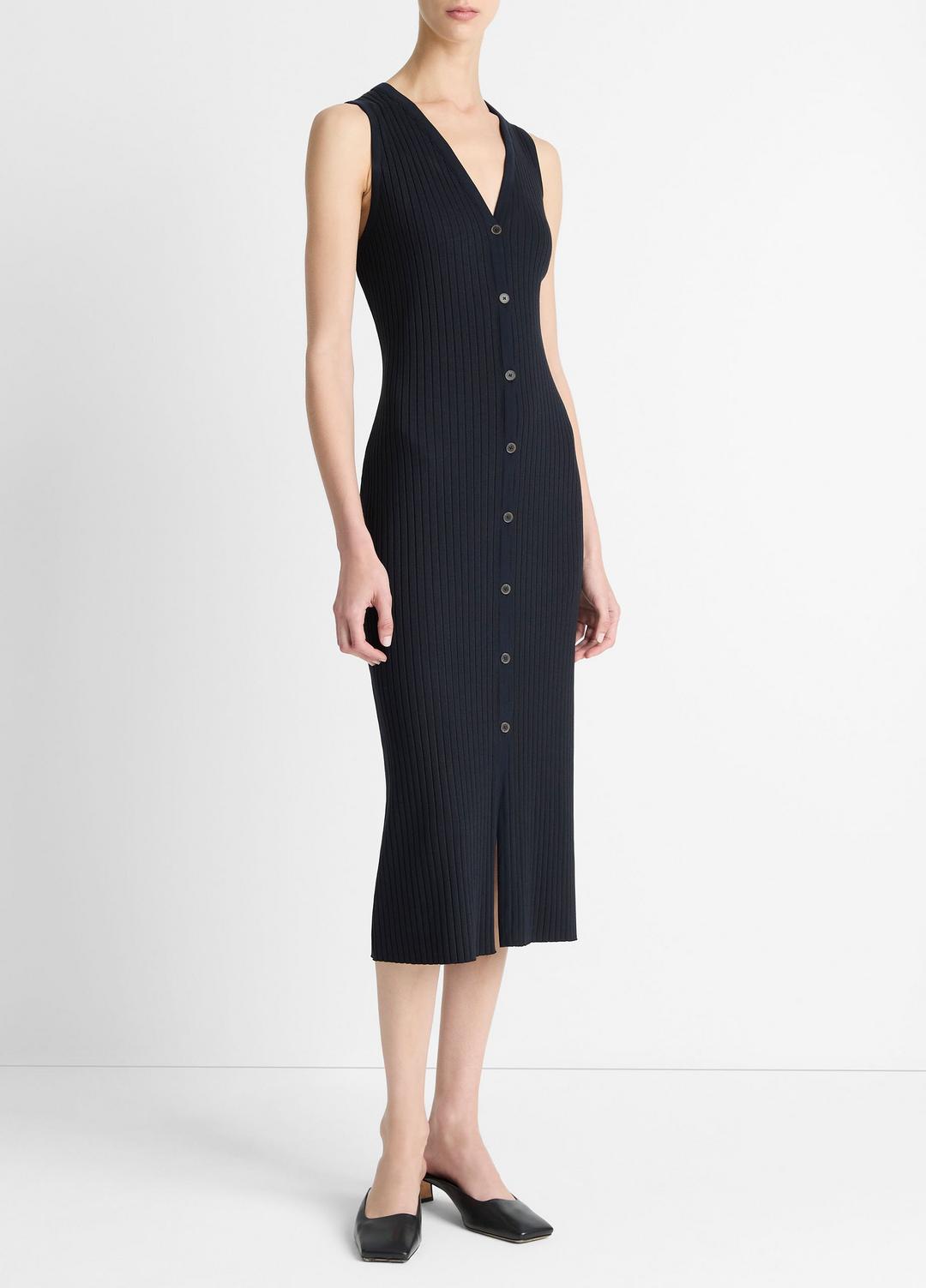 Ribbed Cotton-Blend Button-Front Dress in Dresses & Skirts - COASTAL BLUE | VINCE Sale