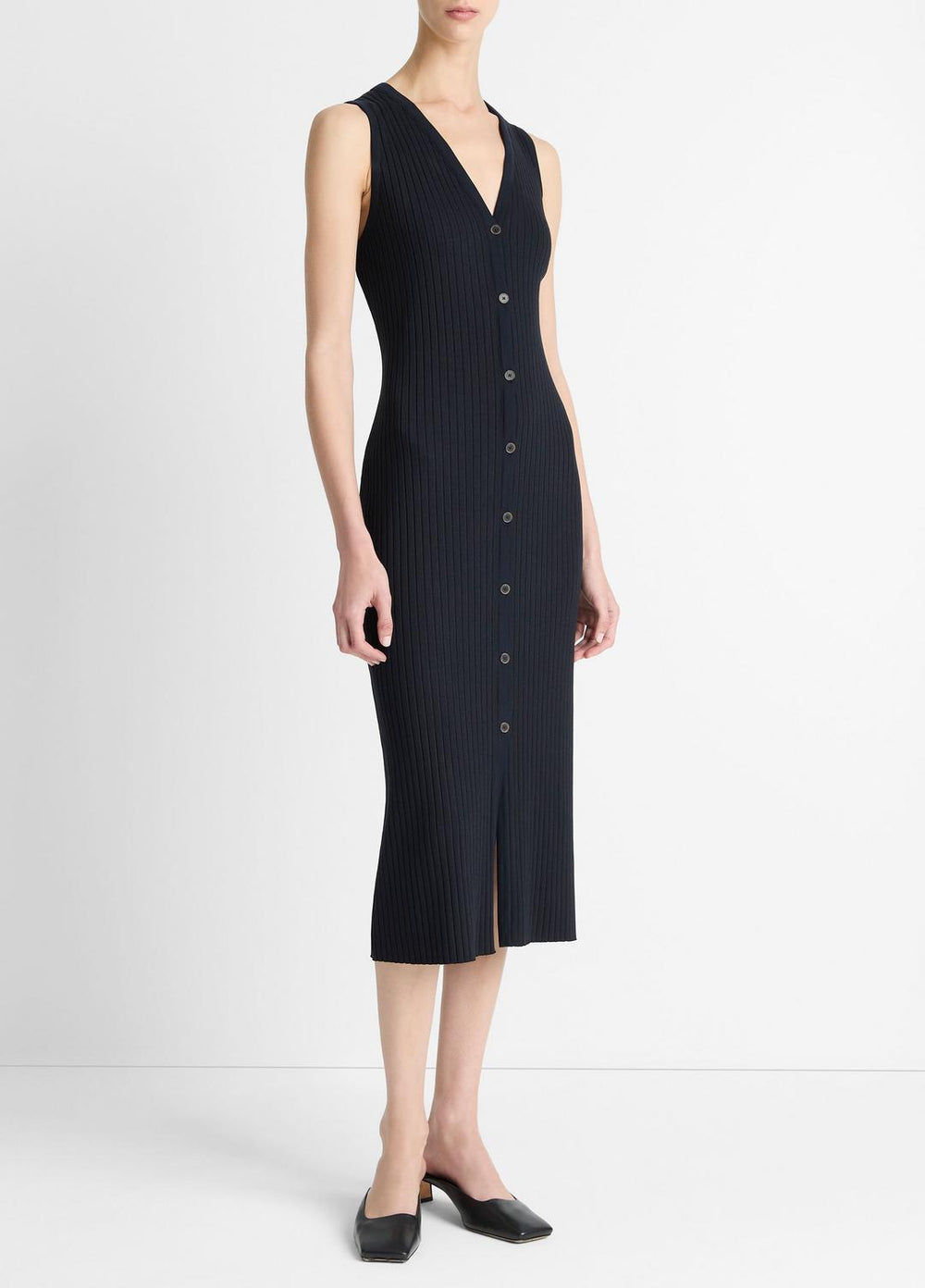 Ribbed Cotton-Blend Button-Front Dress in Dresses & Skirts - COASTAL BLUE | VINCE Sale