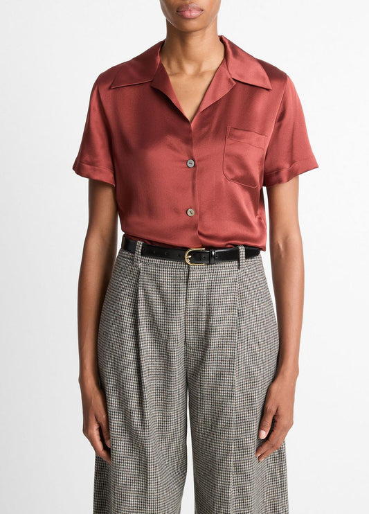 Silk Short-Sleeve Button-Front Shirt in Shirts & Tees - SIENA | VINCE Sale