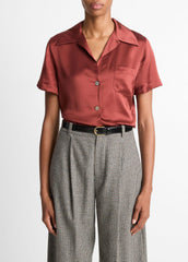 Silk Short-Sleeve Button-Front Shirt in Shirts & Tees - SIENA | VINCE Sale