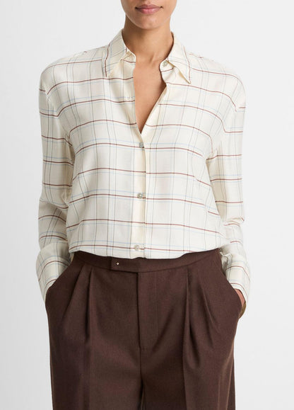 Checked Plaid Button-Front Shirt in Shirts & Tees - CREAM MULTI | VINCE Sale