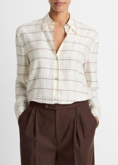 Checked Plaid Button-Front Shirt in Shirts & Tees - CREAM MULTI | VINCE Sale