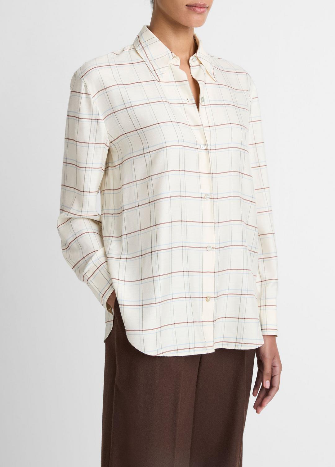 Checked Plaid Button-Front Shirt in Shirts & Tees - CREAM MULTI | VINCE Sale