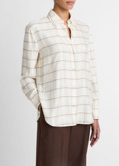 Checked Plaid Button-Front Shirt in Shirts & Tees - CREAM MULTI | VINCE Sale