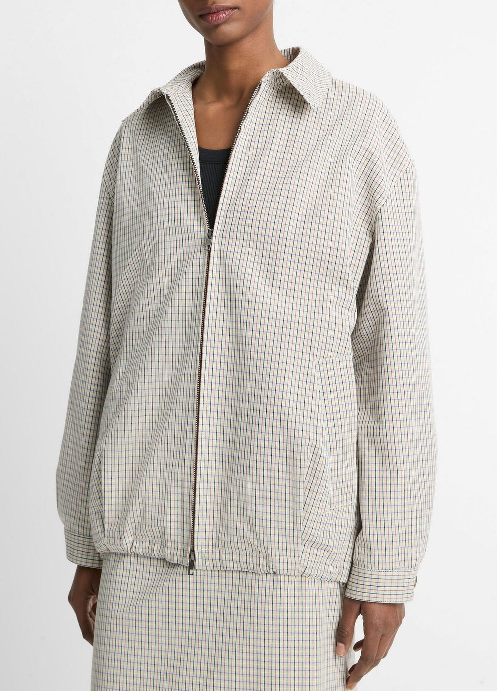 Gardener's Check Cotton Oversized Bomber Jacket in Jackets & Outerwear - STONE/TAN | VINCE Sale