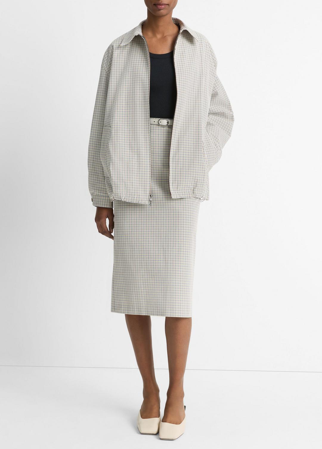 Gardener's Check Cotton Oversized Bomber Jacket in Jackets & Outerwear - STONE/TAN | VINCE Sale