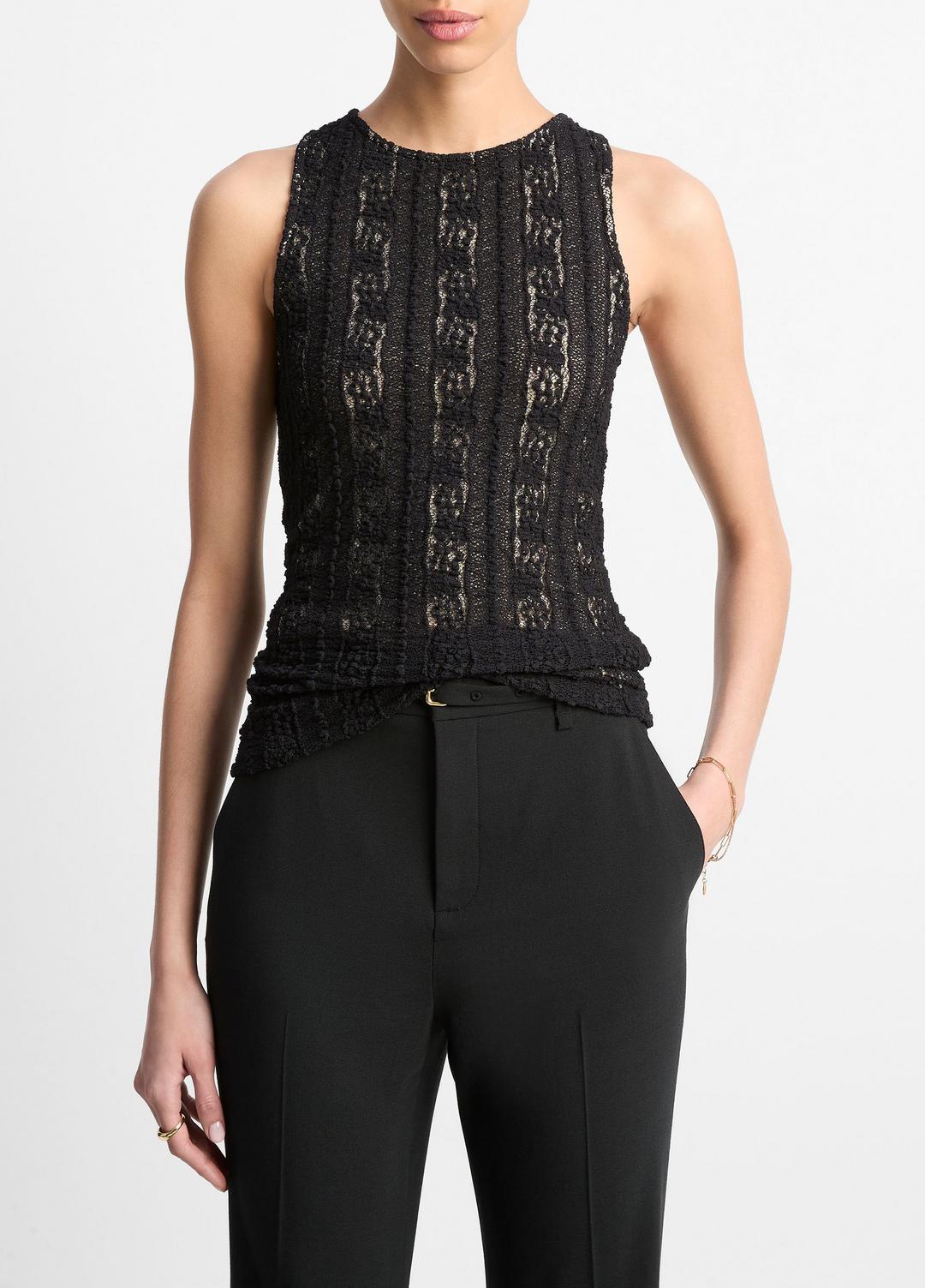 Smocked Lace Shell in Shirts & Tees - BLACK | VINCE Sale