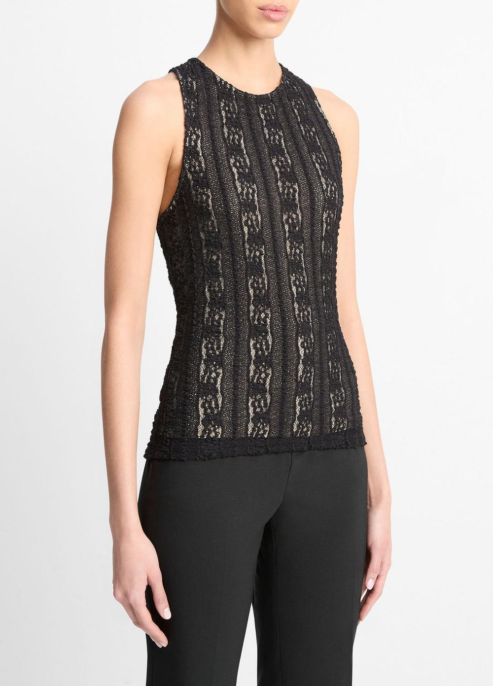 Smocked Lace Shell in Shirts & Tees - BLACK | VINCE Sale