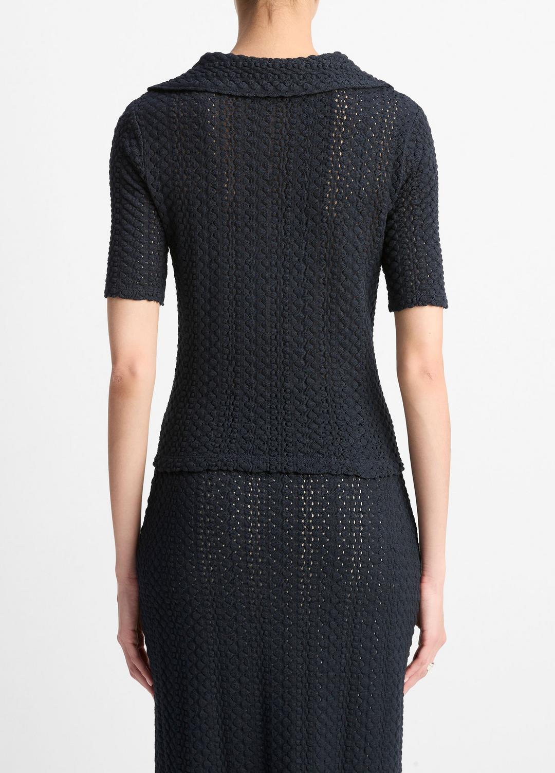 Textural Cotton Elbow-Sleeve Polo Top in Shirts & Tees - COASTAL BLUE | VINCE Sale