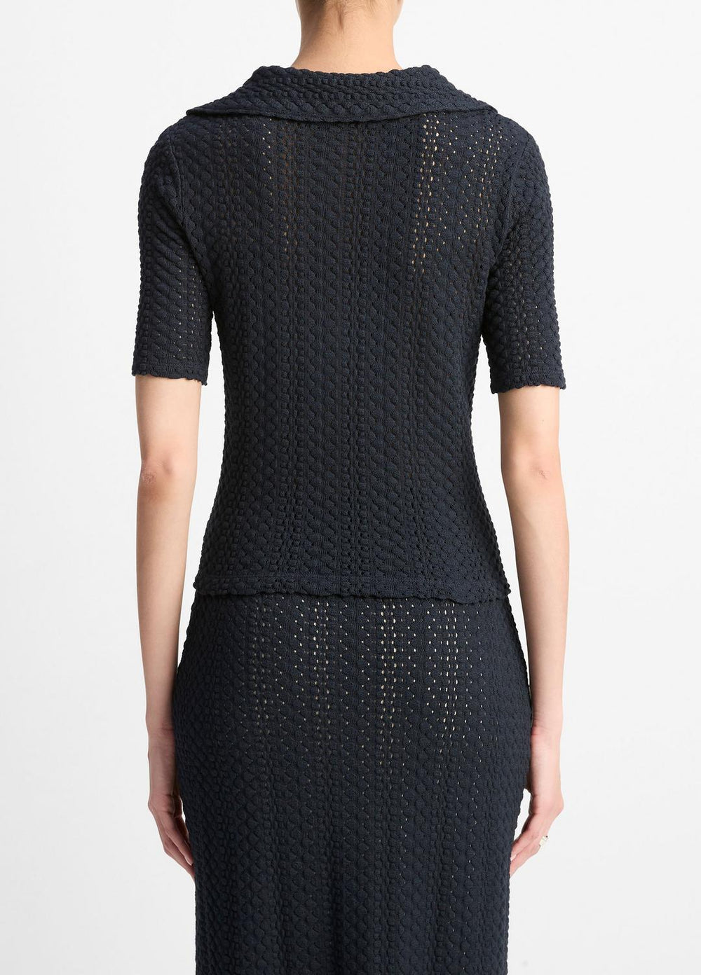 Textural Cotton Elbow-Sleeve Polo Top in Shirts & Tees - COASTAL BLUE | VINCE Sale