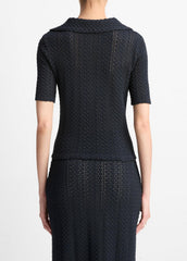 Textural Cotton Elbow-Sleeve Polo Top in Shirts & Tees - COASTAL BLUE | VINCE Sale