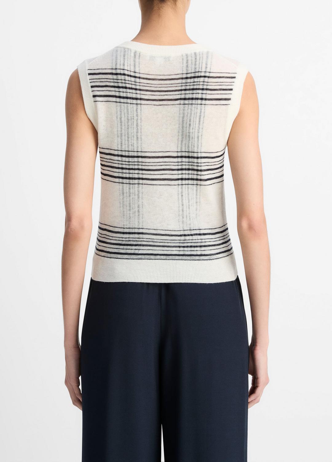 Featherweight Plaid Wool Sweater Vest in Sweaters - OFF WHITE/COASTAL BLUE | VINCE Sale