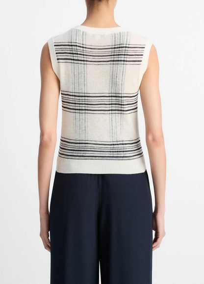 Featherweight Plaid Wool Sweater Vest in Sweaters - OFF WHITE/COASTAL BLUE | VINCE Sale