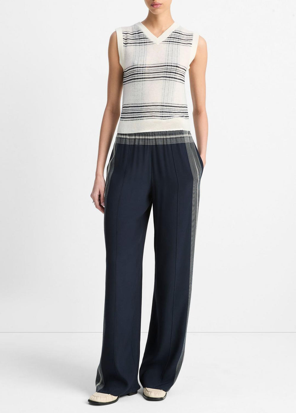 Featherweight Plaid Wool Sweater Vest in Sweaters - OFF WHITE/COASTAL BLUE | VINCE Sale