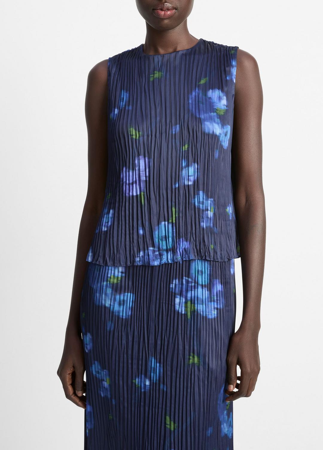 Poppy Blur Crushed Satin Shell in Shirts & Tees - MIDNIGHT | VINCE Sale