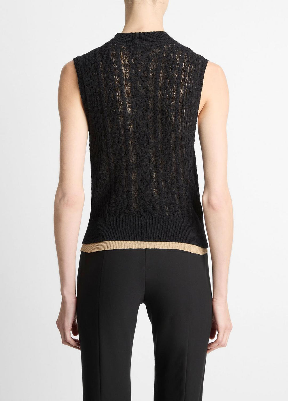 Cable Cotton-Blend Double-Layer Shell in Sweaters - BLACK/GOLD CLIFF | VINCE Sale