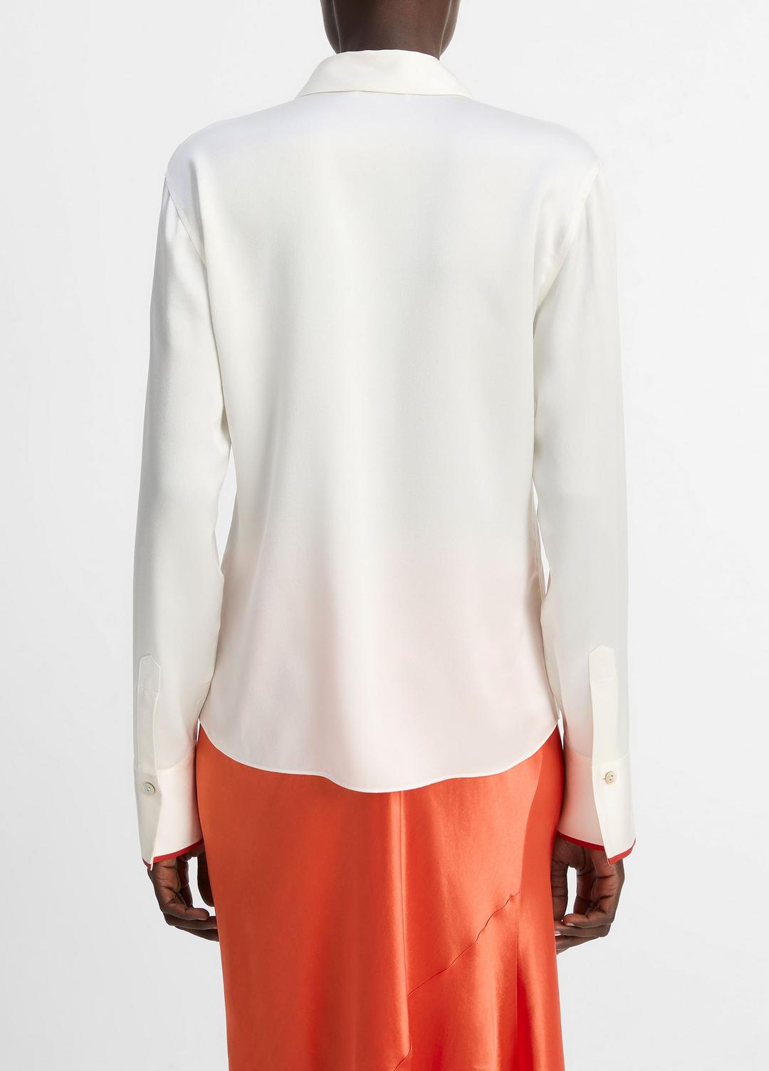 Tipped Silk Button-Front Blouse in Shirts & Tees - OFF WHITE/BRICK ROSE | VINCE Sale