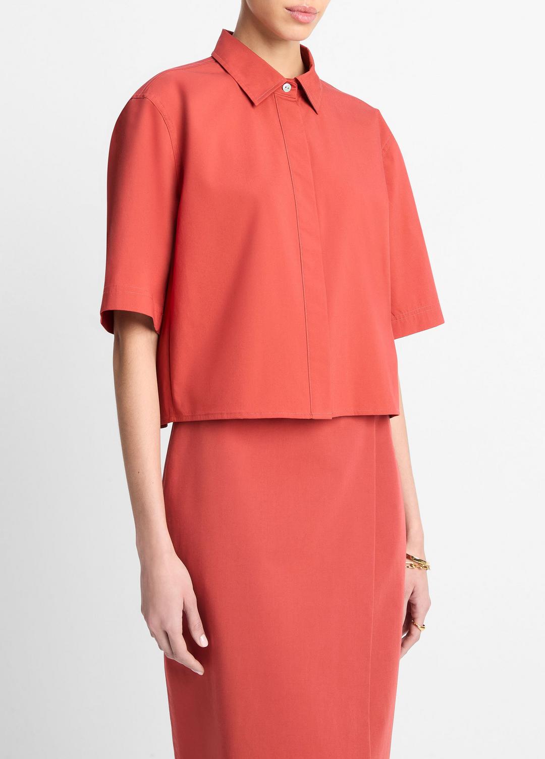 Cotton Short-Sleeve Cropped Shirt in Shirts & Tees - BRICK ROSE | VINCE Sale