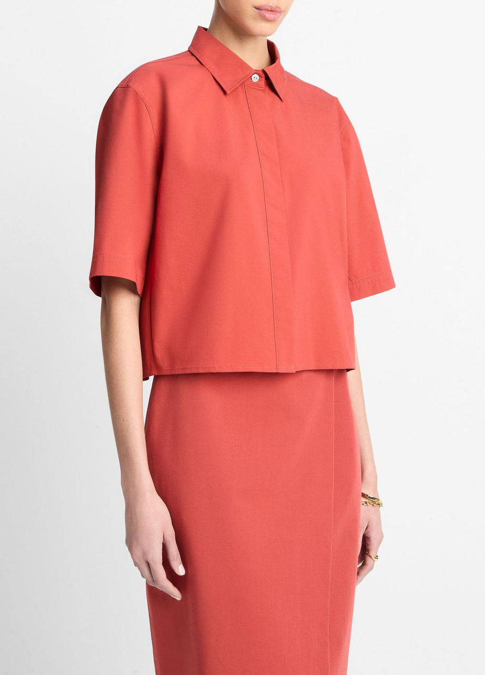 Cotton Short-Sleeve Cropped Shirt in Shirts & Tees - BRICK ROSE | VINCE Sale