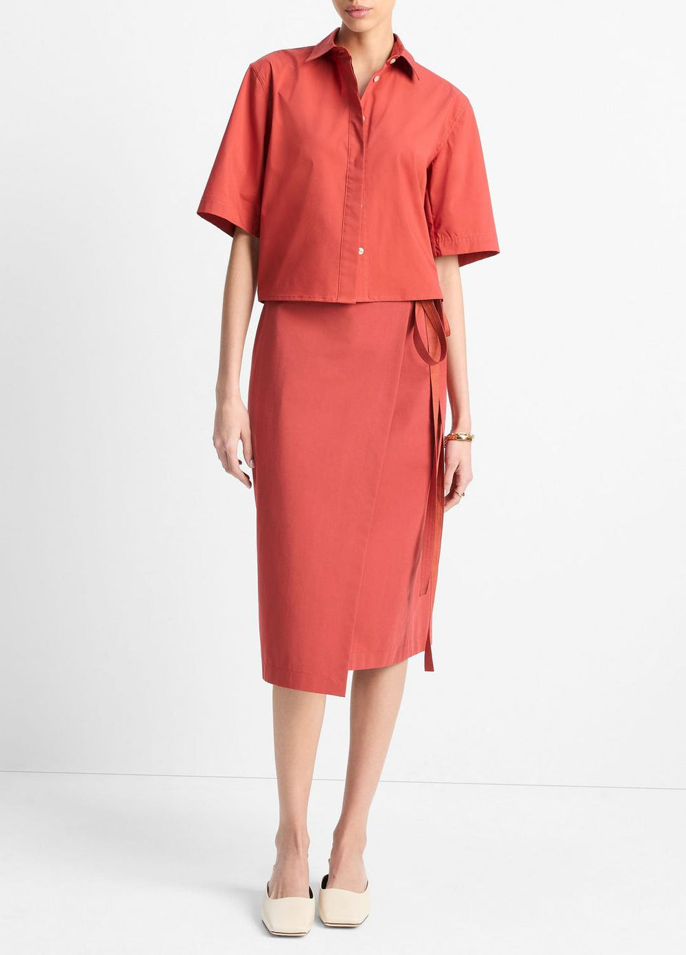 Cotton Short-Sleeve Cropped Shirt in Shirts & Tees - BRICK ROSE | VINCE Sale