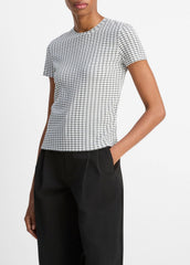 Checked Smocked T-Shirt in Shirts & Tees - BLACK COMBO | VINCE Sale