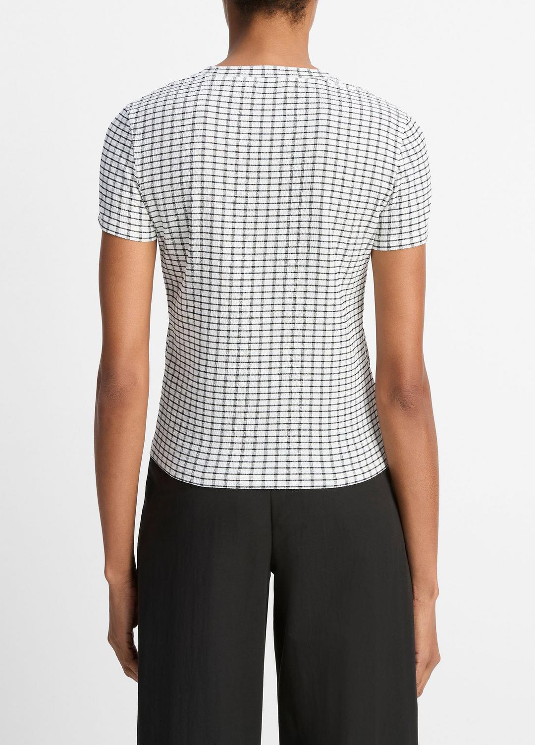 Checked Smocked T-Shirt in Shirts & Tees - BLACK COMBO | VINCE Sale