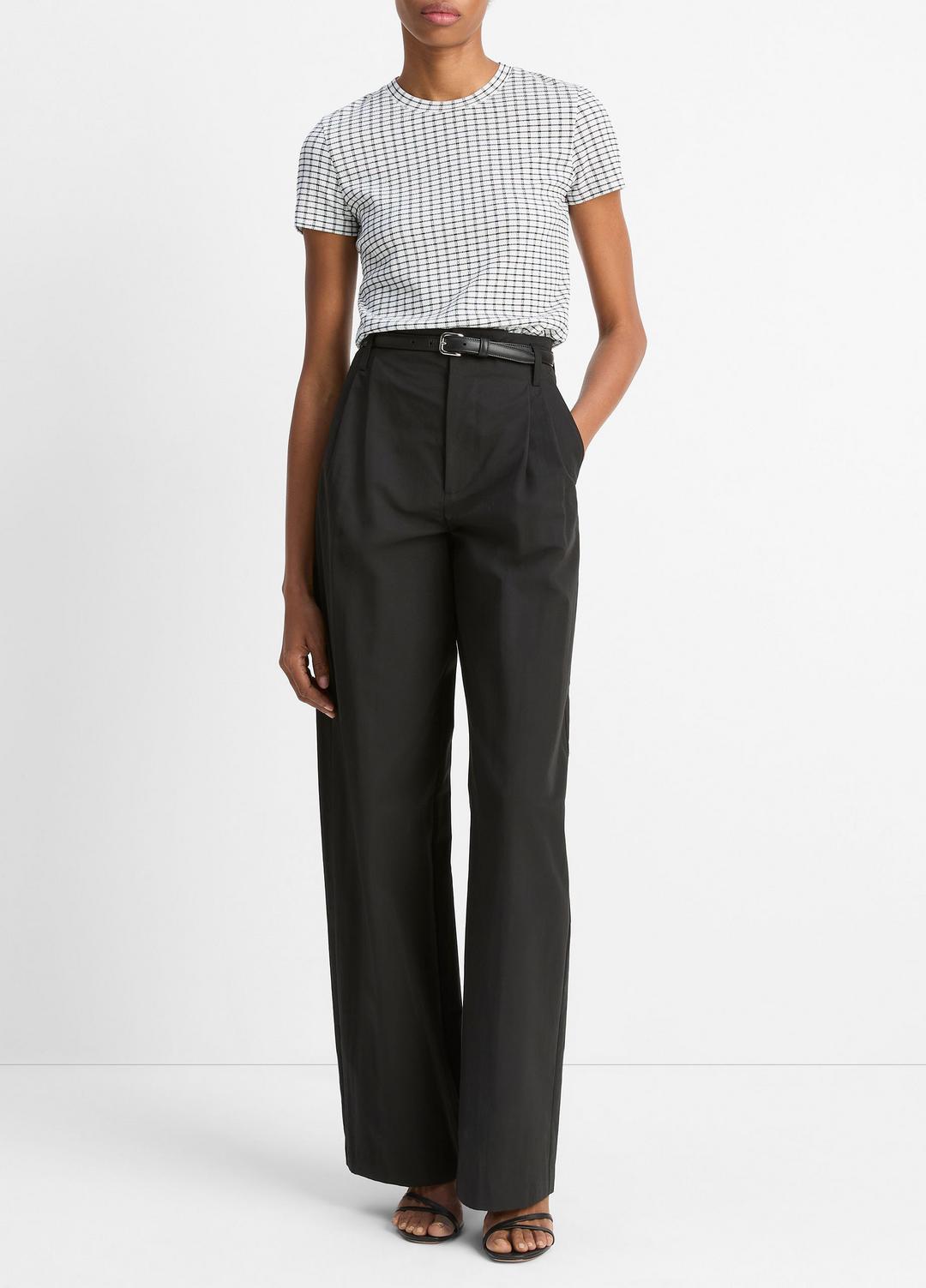 Checked Smocked T-Shirt in Shirts & Tees - BLACK COMBO | VINCE Sale