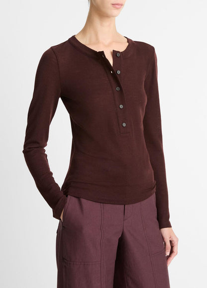 Wool Long-Sleeve Henley in Shirts & Tees - CHERRY NIGHT | VINCE Sale