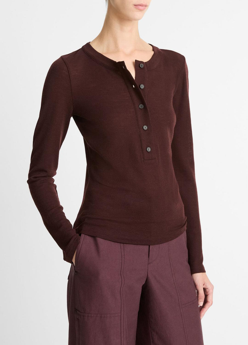 Wool Long-Sleeve Henley in Shirts & Tees - CHERRY NIGHT | VINCE Sale